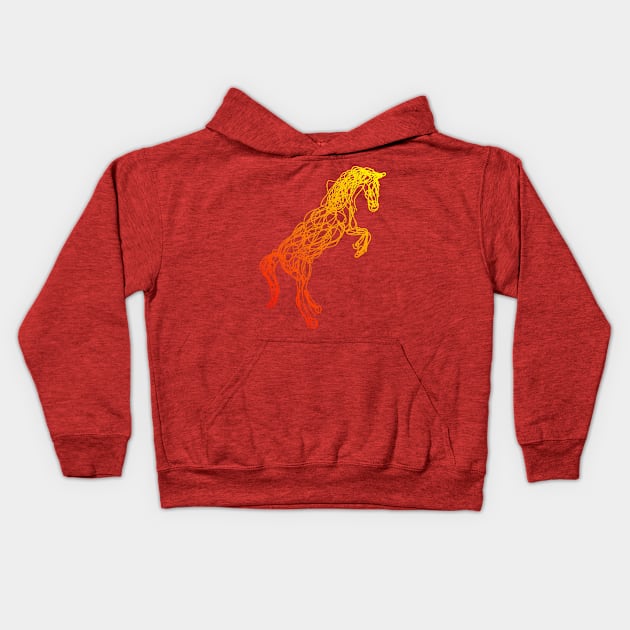 Red to yellow horse doodle Kids Hoodie by RedHeadAmazona